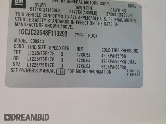 2008 Chevrolet Silverado 3500HD DRW LT w/1LT with VIN 1GCJC33648F113293, listed as a Copart auction lot 74822344 with 295,054 mi miles and Salvage Title. Bid and sale history available at carsss.com. Image 12.