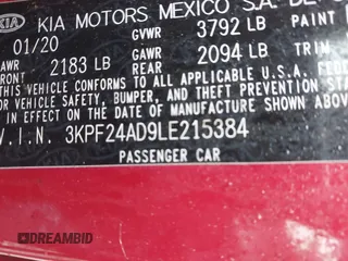 2020 Kia Forte LXS z VIN 3KPF24AD9LE215384, wystawiony jako IAAI lot #40951994 z przebiegiem 72 255 mil mil oraz . Historia ofert i sprzedaży dostępna na DreamBid. Obrazek 9.