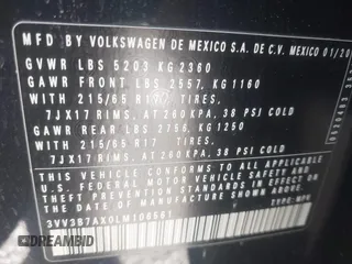 2020 Volkswagen Tiguan SE with VIN 3VV3B7AX0LM106561, listed as a IAAI auction lot 41712689 with 85,374 mi miles and . Bid and sale history available at DreamBid. Image 9.