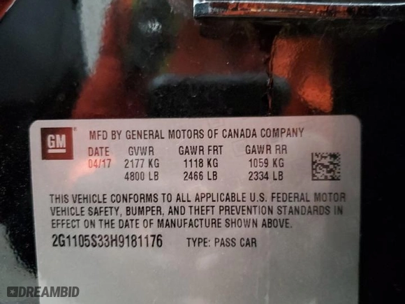 2017 Chevrolet Impala LT with VIN 2G1105S33H9181176, listed as a Copart auction lot 47550955 with 90,764 mi miles and Salvage Title. Bid and sale history available at carsss.com. Image 12.