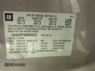 2013 GMC Yukon XL SLT z VIN 1GKS2KE70DR303872, wystawiony jako IAAI lot #41659911 z przebiegiem 199 202 mil mil oraz . Historia ofert i sprzedaży dostępna na DreamBid. Obrazek 9.