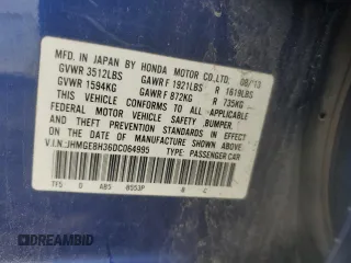 2013 Honda Fit с VIN JHMGE8H36DC064995, выставлен на аукционе Copart как лот 55129035 с пробегом Не указан миль и Списание • Salvage title. История ставок и продаж доступна на DreamBid. Изображение 12.