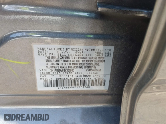 2025 Nissan Sentra SR z VIN 3N1AB8DV6SY307980, wystawiony jako IAAI lot #42548422 z przebiegiem 5 164 mil mil oraz . Historia ofert i sprzedaży dostępna na DreamBid. Obrazek 9.
