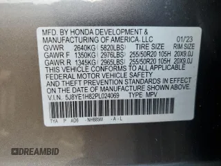 2023 Acura MDX w/Advance Package with VIN 5J8YE1H82PL024069, listed as a Copart auction lot 86556144 with 13,836 mi miles and Salvage Title. Bid and sale history available at carsss.com. Image 16.