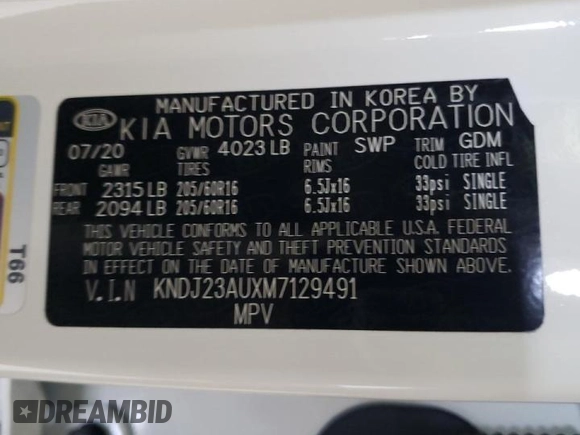 2021 Kia Soul S with VIN KNDJ23AUXM7129491, listed as a Copart auction lot 49518815 with 8,555 mi miles and Non Repairable. Bid and sale history available at DreamBid. Image 12.