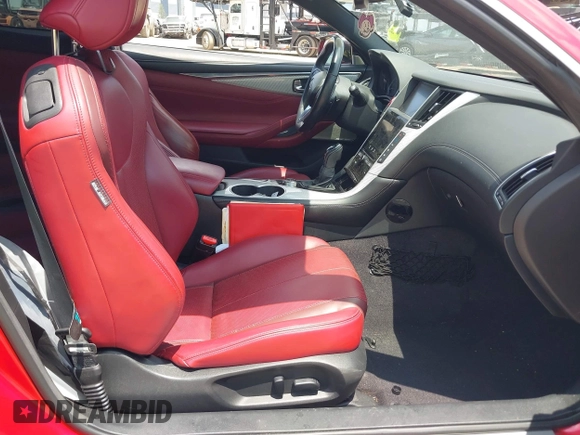 2018 Infiniti Q60 Red Sport 400 with VIN JN1FV7EL9JM630801, listed as a IAAI auction lot 42213699 with 76,759 mi miles and . Bid and sale history available at DreamBid. Image 5.