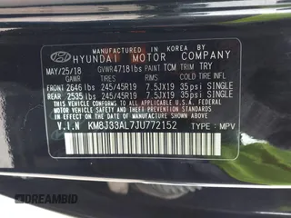 2018 Hyundai Tucson Sport with VIN KM8J33AL7JU772152, listed as a IAAI auction lot 41285203 with 87,188 mi miles. Bid and sale history available at carsss.com. Image 9.