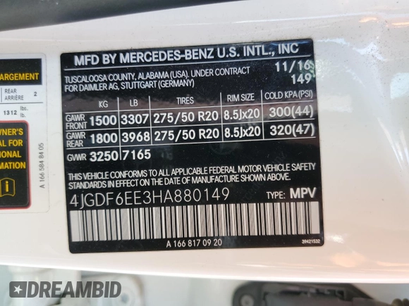 2017 Mercedes-Benz GLS with VIN 4JGDF6EE3HA880149, listed as a Copart auction lot 61208413 with 106,024 mi miles. Bid and sale history available at carsss.com. Image 15.