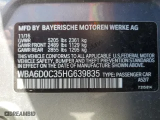 2017 BMW 6 Series 640i with VIN WBA6D0C35HG639835, listed as a Copart auction lot 49459765 with 70,417 mi miles and Salvage Title. Bid and sale history available at carsss.com. Image 14.