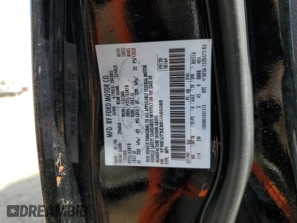2008 Ford Explorer Limited with VIN 1FMEU75E88UA66089, listed as a Copart auction lot 48010485 with 145,522 mi miles and Salvage title. Bid and sale history available at DreamBid. Image 14.