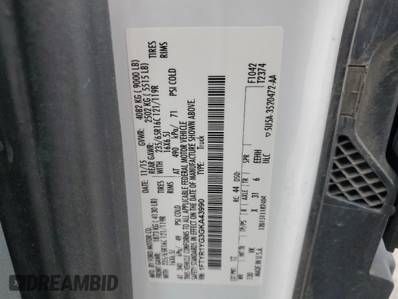 2016 Ford Transit with VIN 1FTYR1YG3GKA43990, listed as a Copart auction lot 56770335 with 192,870 mi miles and Non repairable. Bid and sale history available at DreamBid. Image 14.