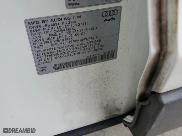 2007 Audi Q7 Premium with VIN WA1BY74L17D060381, listed as a Copart auction lot 45959005 with 172,803 mi miles and Clean Title. Bid and sale history available at carsss.com. Image 14.