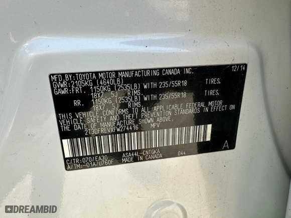 2015 Toyota RAV4 Limited with VIN 2T3DFREVXFW274416, listed as a Copart auction lot 51659325 with 157,527 mi miles and Clean Title. Bid and sale history available at carsss.com. Image 10.