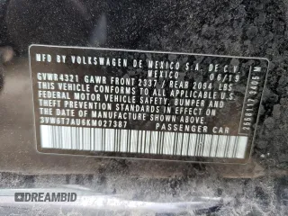 2019 Volkswagen GTI S z VIN 3VW6T7AU6KM027387, wystawiony jako Copart lot #51579585 z przebiegiem 73 586 mil mil oraz Szkoda całkowita • Salvage title. Historia ofert i sprzedaży dostępna na DreamBid. Obrazek 13.