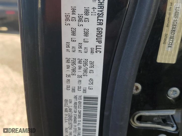 2011 Jeep Patriot Sport with VIN 1J4NF1GBXBD187724, listed as a Copart auction lot 47008565 with 176,820 mi miles and Salvage Title. Bid and sale history available at carsss.com. Image 13.