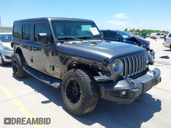 2018 Jeep Wrangler Unlimited Sahara with VIN 1C4HJXEN1JW236779, listed as a IAAI auction lot 42238158 with 72,879 mi miles and . Bid and sale history available at DreamBid. Image 1.