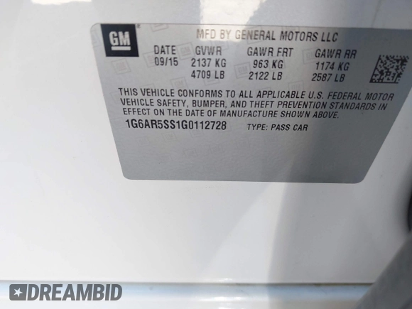 2016 Cadillac CTS with VIN 1G6AR5SS1G0112728, listed as a IAAI auction lot 41830547 with 100,610 mi miles and . Bid and sale history available at DreamBid. Image 9.