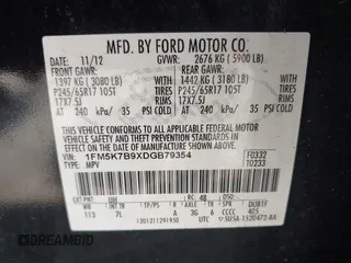 2013 Ford Explorer с VIN 1FM5K7B9XDGB79354, выставлен на аукционе IAAI как лот 42561931 с пробегом 162 163 миль миль и . История ставок и продаж доступна на DreamBid. Изображение 9.