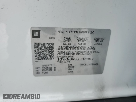 2020 Cadillac XT5 Premium Luxury AWD with VIN 1GYKNDRS6LZ121017, listed as a Copart auction lot 42647785 with 81,296 mi miles and Salvage Title. Bid and sale history available at DreamBid. Image 13.