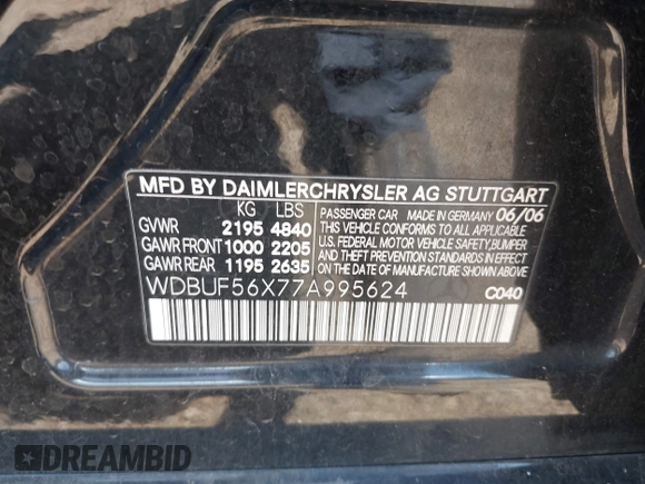 2007 Mercedes-Benz E 350 z VIN WDBUF56X77A995624, wystawiony jako IAAI lot #42305554 z przebiegiem 159 411 mil mil oraz . Historia ofert i sprzedaży dostępna na DreamBid. Obrazek 9.