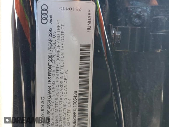 2018 Audi A3 Sedan Premium with VIN WAUB8GFF7J1005436, listed as a Copart auction lot 77723243 with 97,339 mi miles. Bid and sale history available at carsss.com. Image 14.