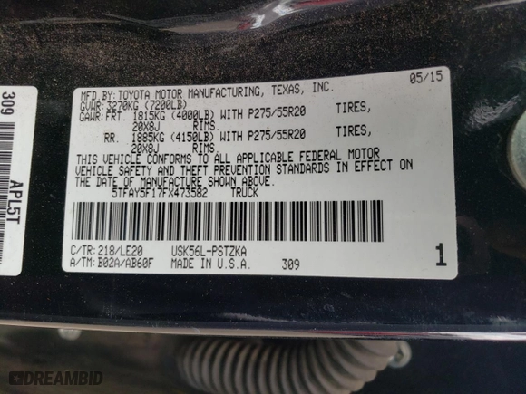 2015 Toyota Tundra 4WD Truck Platinum with VIN 5TFAY5F17FX473582, listed as a Copart auction lot 65268184 with NaN miles and Salvage Title. Bid and sale history available at carsss.com. Image 14.
