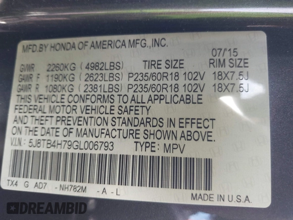 2016 Acura RDX Advance Pkg with VIN 5J8TB4H79GL006793, listed as a IAAI auction lot 41653032 with 111,488 mi miles. Bid and sale history available at carsss.com. Image 9.