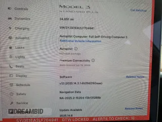 2020 Tesla Model 3 Standard Range Plus z VIN 5YJ3E1EA2LF704941, wystawiony jako Copart lot #58938485 z przebiegiem 34 851 mil mil oraz Szkoda całkowita • Salvage title. Historia ofert i sprzedaży dostępna na DreamBid. Obrazek 9.