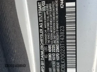 2003 Mercedes-Benz CLK-Class 4.3L with VIN WDBLK70G23T143823, listed as a Copart auction lot 75364334 with 0 mi miles and Non Repairable. Bid and sale history available at carsss.com. Image 12.
