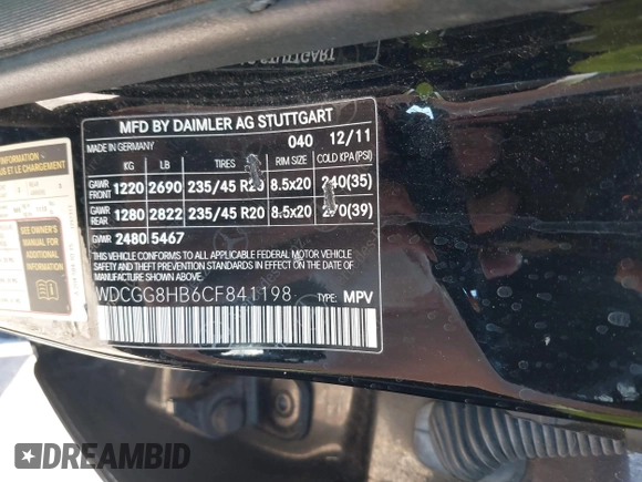 2012 Mercedes-Benz GLK GLK 350 with VIN WDCGG8HB6CF841198, listed as a IAAI auction lot 42021083 with 162,930 mi miles. Bid and sale history available at carsss.com. Image 9.