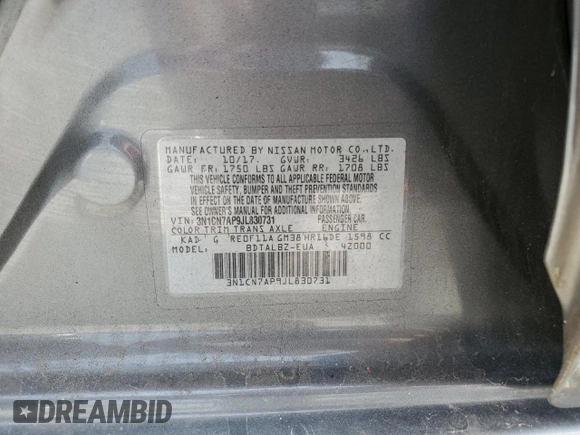 2018 Nissan Versa Sedan SV with VIN 3N1CN7AP9JL830731, listed as a Copart auction lot 52592835 with 137,102 mi miles and Salvage Title. Bid and sale history available at carsss.com. Image 13.