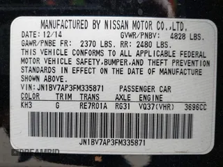 2015 Infiniti Q50 z VIN JN1BV7AP3FM335871, wystawiony jako IAAI lot #41472424 z przebiegiem 127 383 mil mil oraz . Historia ofert i sprzedaży dostępna na DreamBid. Obrazek 9.
