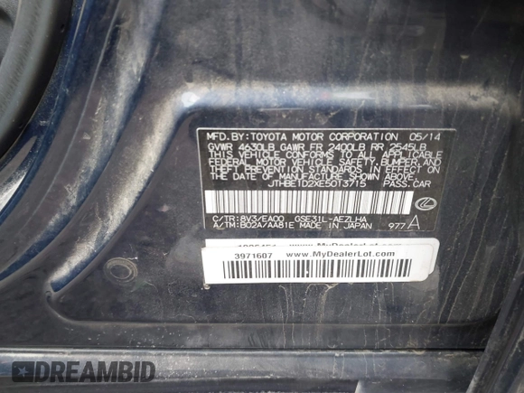 2014 Lexus IS 350 с VIN JTHBE1D2XE5013715, выставлен на аукционе IAAI как лот 42206310 с пробегом 172 436 миль миль и . История ставок и продаж доступна на DreamBid. Изображение 9.
