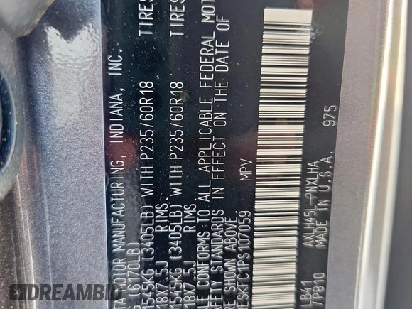 2023 Toyota Sienna Platinum with VIN 5TDESKFC1PS107059, listed as a Copart auction lot 59583485 with Not provided miles and Salvage title. Bid and sale history available at DreamBid. Image 13.