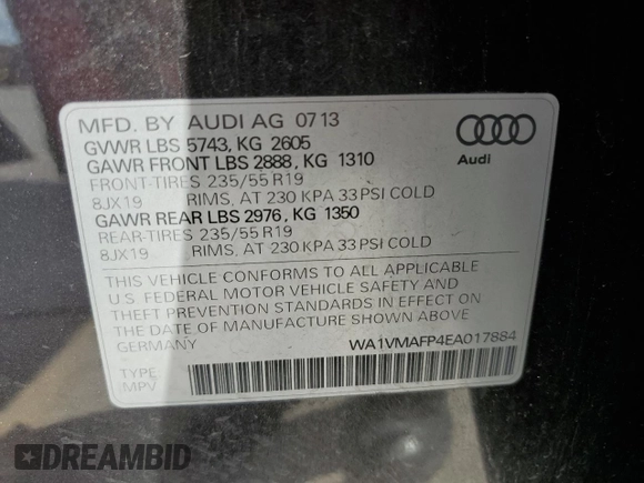 2014 Audi Q5 Prestige with VIN WA1VMAFP4EA017884, listed as a Copart auction lot 70778654 with 76,361 mi miles and Salvage title. Bid and sale history available at DreamBid. Image 15.