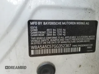 2016 BMW 5 Series 528i with VIN WBA5A5C57GG352367, listed as a Copart auction lot 54202325 with 90,284 mi miles and Salvage title. Bid and sale history available at DreamBid. Image 12.