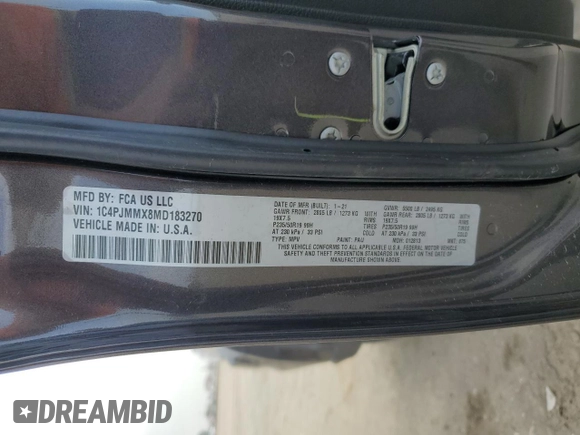 2021 Jeep Cherokee 80th Anniversary with VIN 1C4PJMMX8MD183270, listed as a Copart auction lot 85880334 with 43,225 mi miles and Salvage title. Bid and sale history available at DreamBid. Image 16.