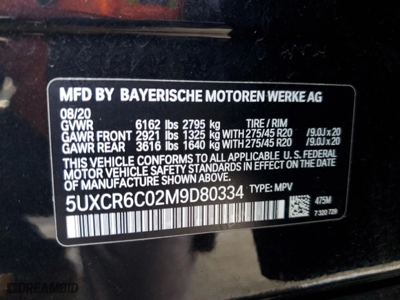 2021 BMW X5 xDrive40i with VIN 5UXCR6C02M9D80334, listed as a Copart auction lot 49336725 with 0 mi miles and Salvage Title. Bid and sale history available at carsss.com. Image 14.