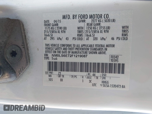2015 Ford Transit Connect XL with VIN NM0LS6E72F1219087, listed as a IAAI auction lot 42095796 with 261,847 mi miles and . Bid and sale history available at DreamBid. Image 9.