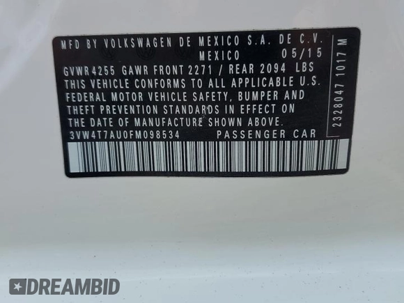 2015 Volkswagen Golf GTI Autobahn with VIN 3VW4T7AU0FM098534, listed as a Copart auction lot 59828284 with 76,420 mi miles and Salvage Title. Bid and sale history available at carsss.com. Image 12.
