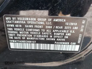 2014 Volkswagen Passat Wolfsburg Edition with VIN 1VWAT7A35EC056127, listed as a IAAI auction lot 42497467 with 111,443 mi miles and . Bid and sale history available at DreamBid. Image 9.