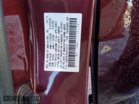 2015 Honda Accord LX with VIN 1HGCR2F3XFA161010, listed as a Copart auction lot 44374815 with 144,225 mi miles and Salvage Title. Bid and sale history available at carsss.com. Image 14.