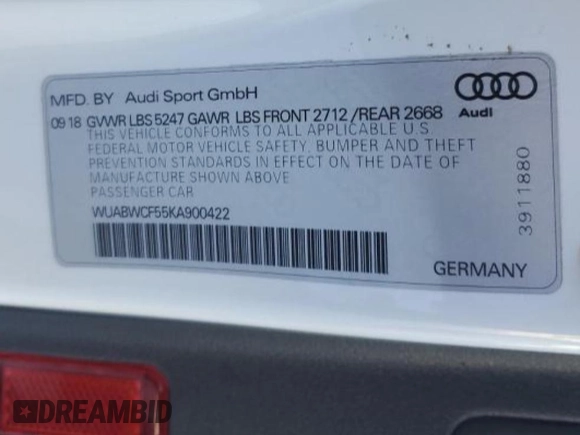 2019 Audi RS 5 Sportback z VIN WUABWCF55KA900422, wystawiony jako Copart lot #39042624 z przebiegiem 18 106 mil mil oraz . Historia ofert i sprzedaży dostępna na DreamBid. Obrazek 12.