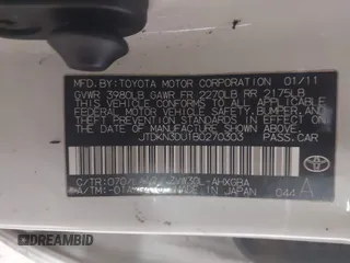 2011 Toyota Prius I with VIN JTDKN3DU1B0270303, listed as a IAAI auction lot 41367473 with 1 mi miles. Bid and sale history available at carsss.com. Image 9.