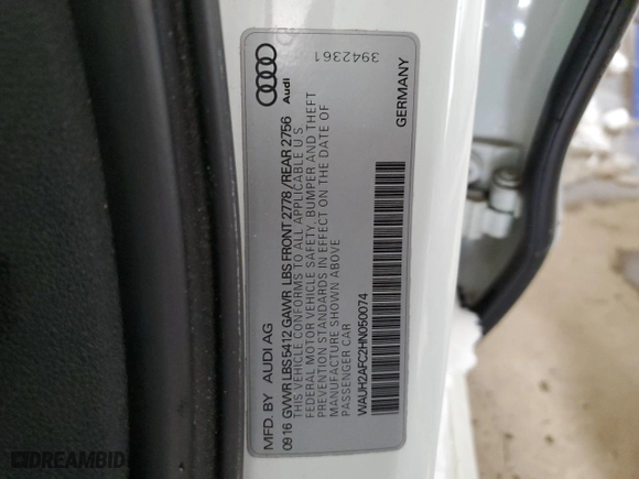 2017 Audi A6 Prestige with VIN WAUH2AFC2HN050074, listed as a Copart auction lot 45466895 with 103515 miles and Clean Title. Bid and sale history available at carsss.com. Image 12.