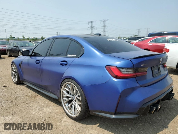 2023 BMW M3 Competition xDrive with VIN WBS43AY08PFP33058, listed as a Copart auction lot 60324825 with 19,651 mi miles and Salvage title. Bid and sale history available at DreamBid. Image 2.