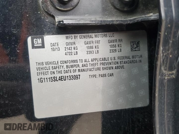 2014 Chevrolet Impala LT with VIN 1G1115SL4EU133097, listed as a Copart auction lot 54954295 with 89,435 mi miles and Salvage Title. Bid and sale history available at DreamBid. Image 12.