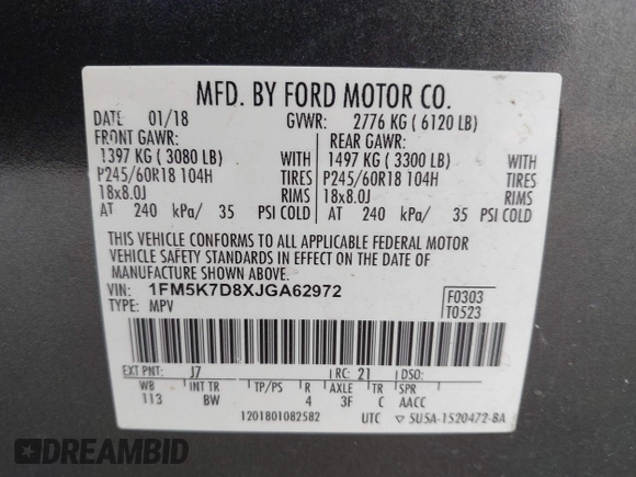 2018 Ford Explorer XLT z VIN 1FM5K7D8XJGA62972, wystawiony jako IAAI lot #42037529 z przebiegiem 182 932 mil mil oraz . Historia ofert i sprzedaży dostępna na DreamBid. Obrazek 9.