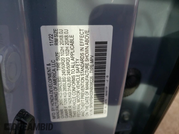 2022 Honda Pilot Sport with VIN 5FNYF6H33NB098226, listed as a Copart auction lot 72526864 with 28,234 mi miles and Salvage Title. Bid and sale history available at carsss.com. Image 15.