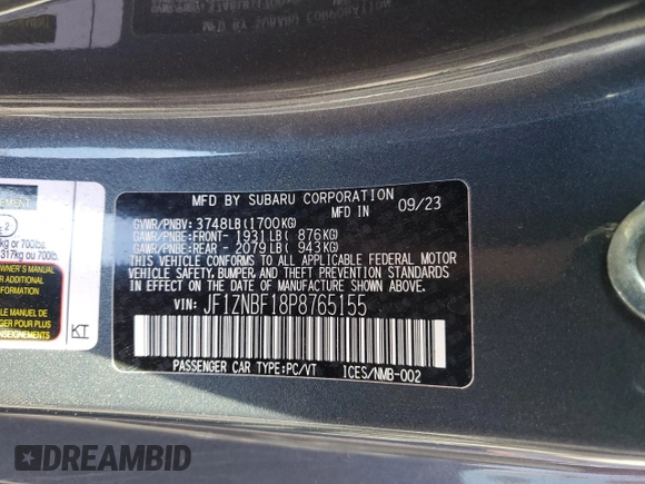 2023 Toyota GR86 Premium with VIN JF1ZNBF18P8765155, listed as a Copart auction lot 41877935 with 6,971 mi miles and Salvage Title. Bid and sale history available at carsss.com. Image 12.